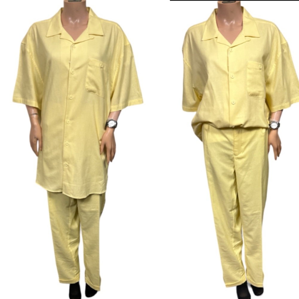 St Patrick Leisure Suit Linen Yellow 2 piece outfit Size XL 40 X 32